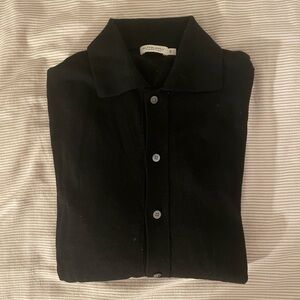 Black Merino Long Sleeve Polo Cardigan